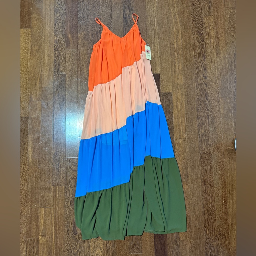 Entro Colorblock Maxi Dress - Orange, Pink, Blue, Green